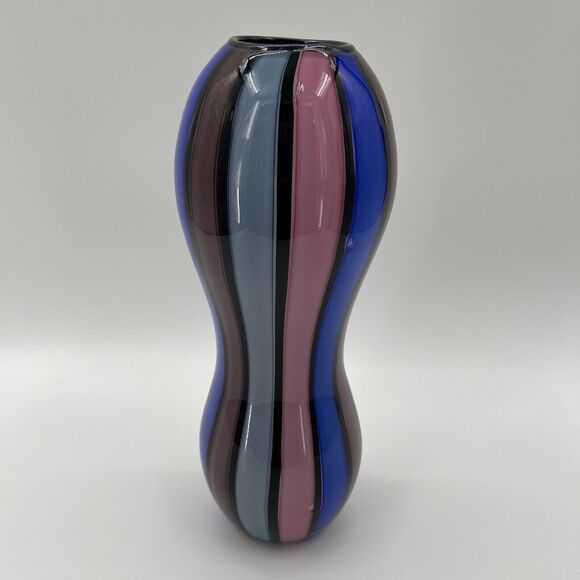 Isola Art Glass Vase Signed & Dated 97 Multicolor Stripe 14.5" Made In USA - Picture 8 of 9